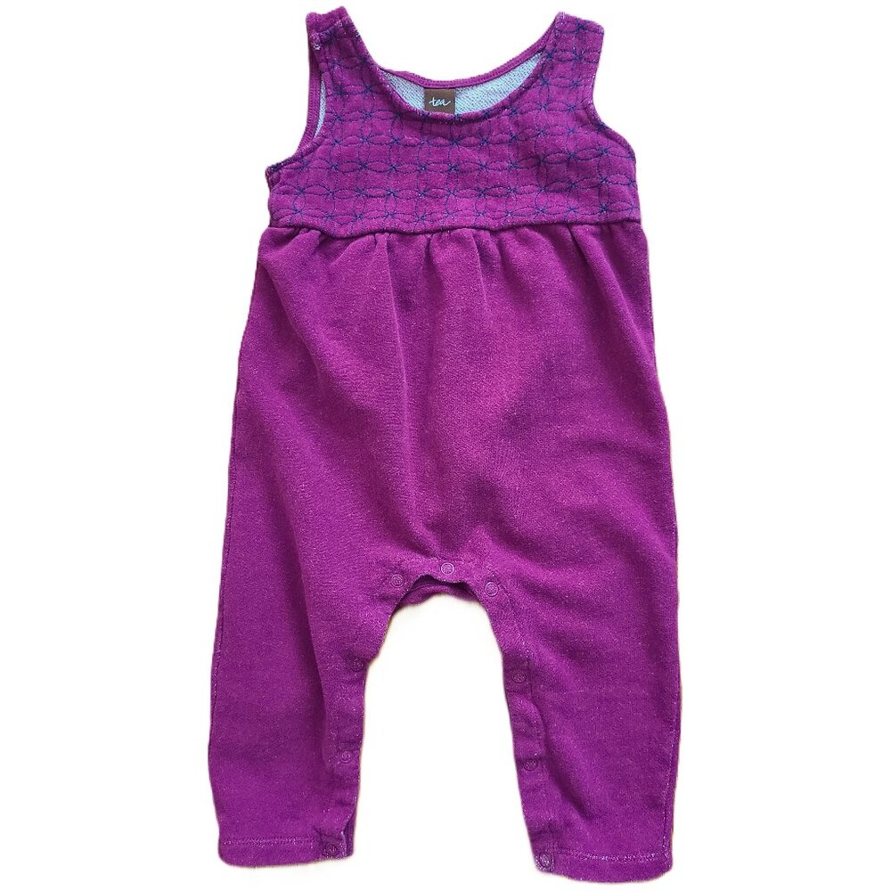 Tea Collection Girls Aiko Embroidered Romper Magenta Dark Pink Size 12-18 Months